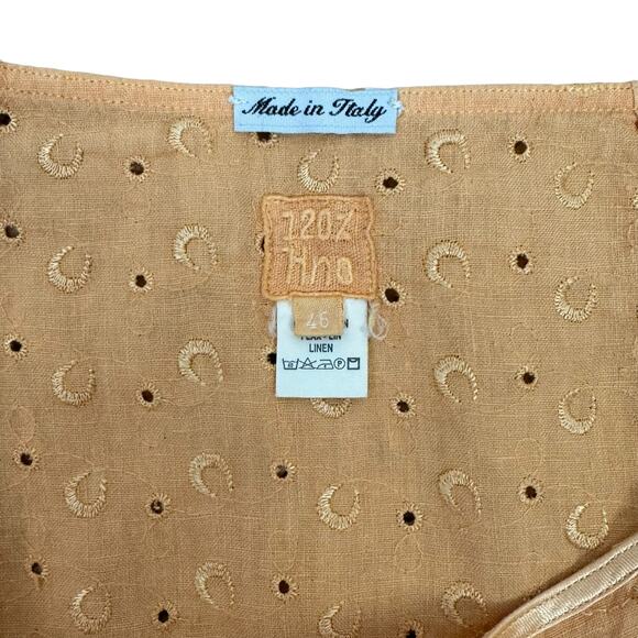 120% Lino Tangerine Orange Embroidered Eyelet 100% Linen A-line Skirt - Picture 7 of 8